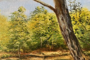 Ručně malovaná obraz krajiny "Rybník v Bílině" 39 × 29 cm