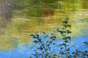 Ručně malovaná obraz krajiny "Rybník v Bílině" 39 × 29 cm