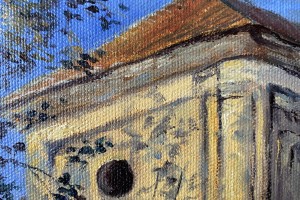 Ručně malovaný obraz olejem na plátně "Opuštěna kaplička" 39 × 29 cm