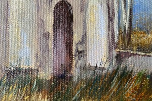 Ručně malovaný obraz olejem na plátně "Opuštěna kaplička" 39 × 29 cm