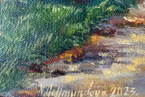 Ručně malovaný obraz olejem na plátně "Opuštěna kaplička" 39 × 29 cm
