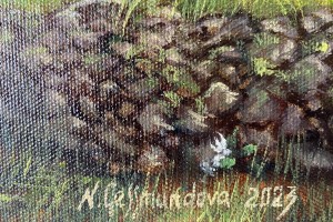 Ručně malovaný obraz olejem "Bořeňská zahrada po dešti" 39 × 29 cm