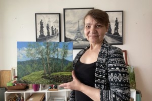 Ručně malovaný obraz olejem "Bořeňská zahrada po dešti" 39 × 29 cm