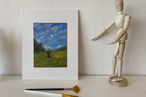 Portrét na plátně "Cestou po louce" 14 × 19 cm