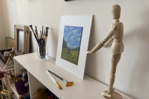 Portrét na plátně "Cestou po louce" 14 × 19 cm