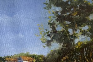 Ručně malovaná miniaturní krajina "Cesta do Bíliny" 19 × 14 cm