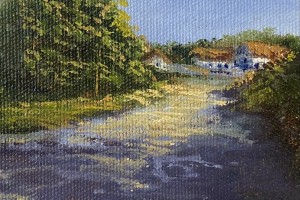 Ručně malovaná miniaturní krajina "Cesta do Bíliny" 19 × 14 cm