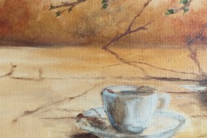 Zarámovaný obraz olejem "Jarní zátiší s větvičky" 39 × 29 cm