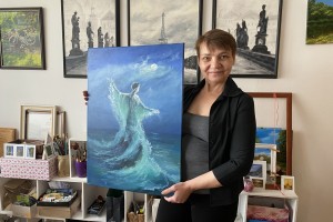Abstraktní olejomalba "Příliv" ručně malovaná 50 × 70 cm