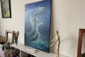 Abstraktní olejomalba "Příliv" ručně malovaná 50 × 70 cm