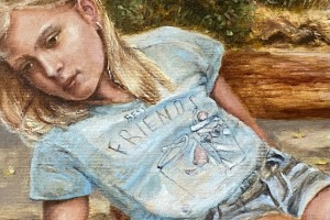 Ručně malovaný žánrový obraz "Unavená modelka", autorská replika 58 × 43 cm