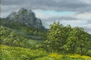 Ručně malovaný obraz krajiny "Pohled na Bílinu" 39 × 29 cm