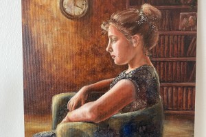 Klasický portrét olejem "Večerní hodiny" 34 × 42 cm