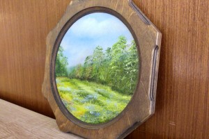 Ručně malovaný obraz "Na okraji města" 15 × 15 cm