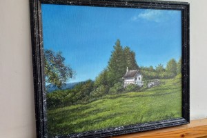 Kresba pod olejomalbou "Chalupa pod Bořenem" 42 × 34 cm
