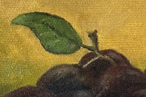 Obraz malovaný olejem na plátně "Zátiší se švestkami" 18 × 13 cm