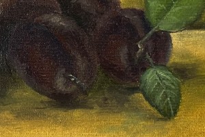 Obraz malovaný olejem na plátně "Zátiší se švestkami" 18 × 13 cm