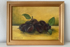 Obraz malovaný olejem na plátně "Zátiší se švestkami" 18 × 13 cm