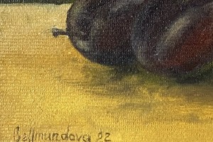 Obraz malovaný olejem na plátně "Zátiší se švestkami" 18 × 13 cm