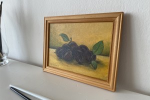 Obraz malovaný olejem na plátně "Zátiší se švestkami" 18 × 13 cm
