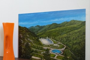 Obraz krajiny malovaný olejovými barvami "Medeo" 52 × 39 cm