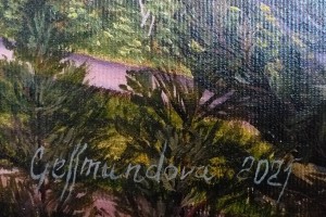 Obraz krajiny malovaný olejovými barvami "Medeo" 52 × 39 cm