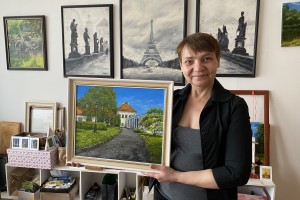 Ručně malovaný obraz na plátně "Bílinský zámek" 42 × 34 cm.