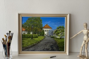 Ručně malovaný obraz na plátně "Bílinský zámek" 42 × 34 cm.