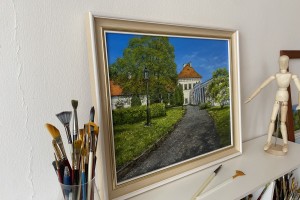 Ručně malovaný obraz na plátně "Bílinský zámek" 42 × 34 cm.