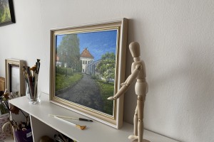 Ručně malovaný obraz na plátně "Bílinský zámek" 42 × 34 cm.