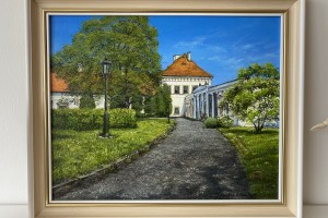 Ručně malovaný obraz na plátně "Bílinský zámek" 42 × 34 cm.