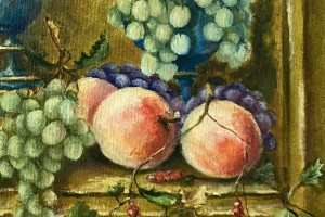 Ručně malovaný obraz zátiší "Broskve s hrozny" 40 × 60 cm