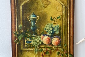Ručně malovaný obraz zátiší "Broskve s hrozny" 40 × 60 cm