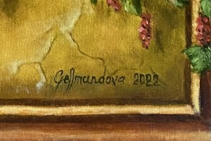 Ručně malovaný obraz zátiší "Broskve s hrozny" 40 × 60 cm