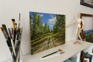 Obraz krajiny olejem "Borovicový les" 40 × 30 cm