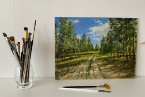 Obraz krajiny olejem "Borovicový les" 40 × 30 cm