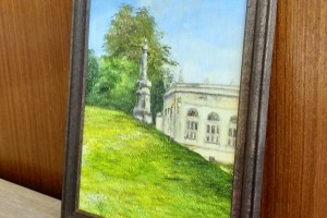 Ručně malovaný obraz "Bílina - Areál Kyselka" 14 × 19 cm