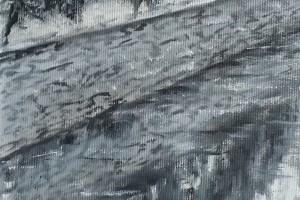 Zarámovaný obraz olejem "Karlovy Vary, černobílý" 52 × 39 cm
