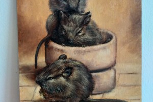 Ručně malovaný obraz mazlíčků "Osmáci" 24 × 30 cm