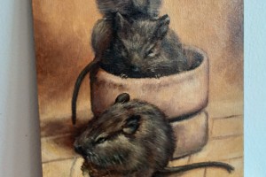Ručně malovaný obraz mazlíčků "Osmáci" 24 × 30 cm