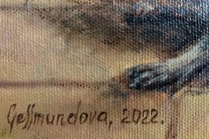 Ručně malovaný obraz mazlíčků "Osmáci" 24 × 30 cm