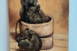 Ručně malovaný obraz mazlíčků "Osmáci" 24 × 30 cm
