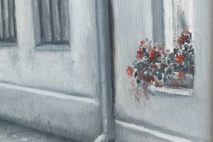Ručně malovaný obraz městské krajiny "Pohled na radnici" 52 × 39 cm