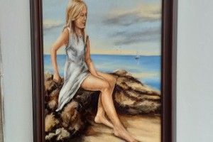 Žánrový obraz olejem na plátně "Pod sluncem" 39 × 57,7 cm