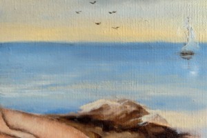 Žánrový obraz olejem na plátně "Pod sluncem" 39 × 57,7 cm
