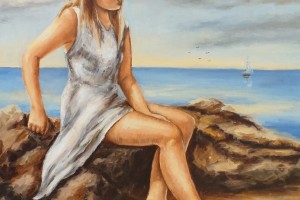 Žánrový obraz olejem na plátně "Pod sluncem" 39 × 57,7 cm