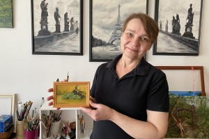 Miniaturní obraz na plátně "Zátiší s hrozny" 15 × 10 cm