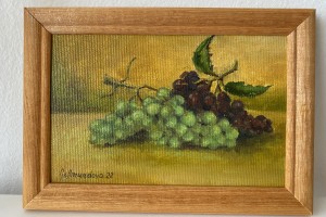 Miniaturní obraz na plátně "Zátiší s hrozny" 15 × 10 cm
