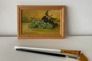 Miniaturní obraz na plátně "Zátiší s hrozny" 15 × 10 cm