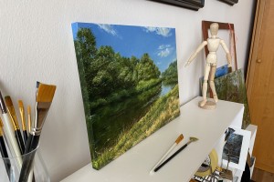 Ručně malovaný obraz krajiny "Na březích Irtyše" 40 × 30 cm
